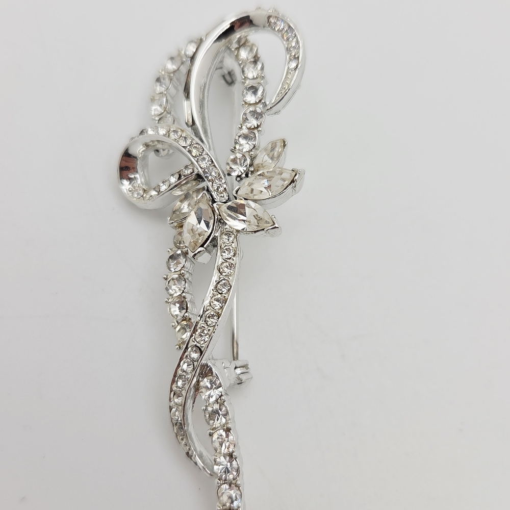 Coro Silver Crystal Swirl Brooch